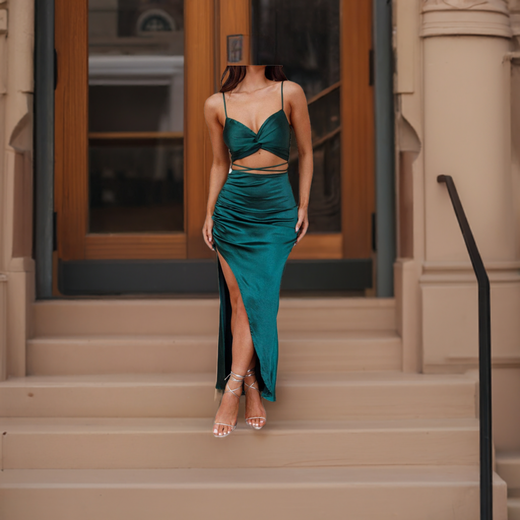 MICAH MIDI DRESS- FOREST GREEN