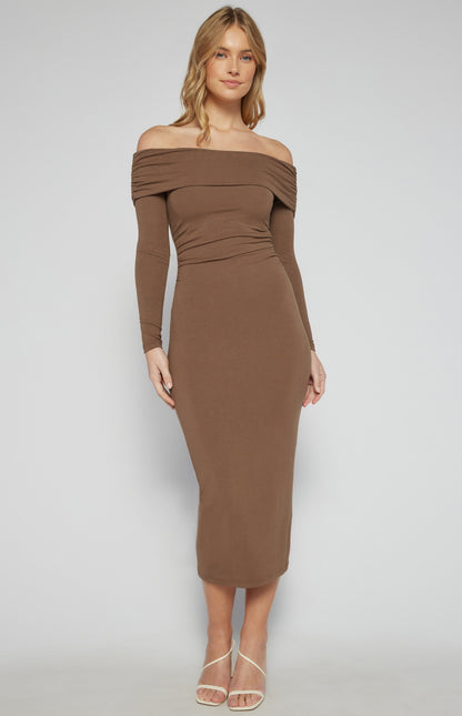 JENNI L/S DRESS-BROWN