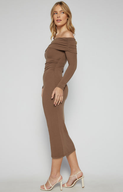 JENNI L/S DRESS-BROWN